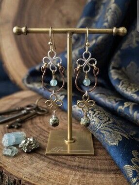 3 Tone Dangle Earrings with Aqua Beads